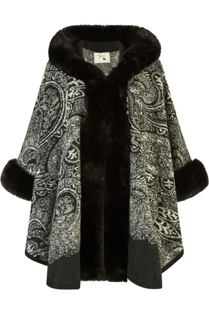 Yumi Faux Fur Trim Capes et ponchos With Motif paisley ImpriméS-M