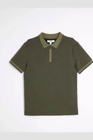 River Island Slim Fit Zip Jacquard Polo T-ShirtM