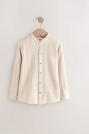 Next Long Sleeve Grandad Collar Linen Mix Texture Shirt (3-16yrs)140146cm