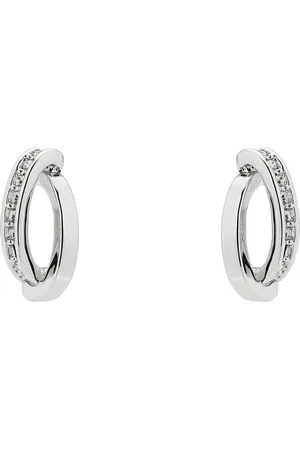 Karen Millen Silver Tone Oval Pavé Chain Stud Earringsun