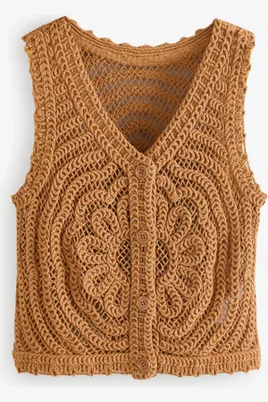 Next 100% Cotton Floral Crochet Button Up WaistcoatMédium