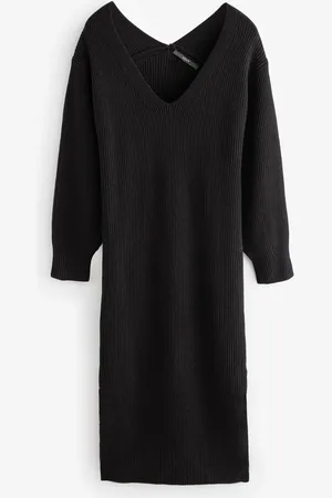 Next Long Sleeve V-Neck Midi Ribbed Knitted Jumper DressS Tall