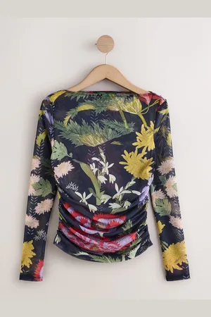 Next Kew Collection Long Sleeve Ruched Side Mesh Top