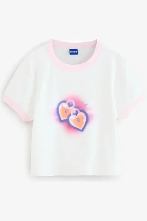 HUGO BOSS Baby Lipstick Graphic Ringer Cropped 100% Cotton T-ShirtTrès grand