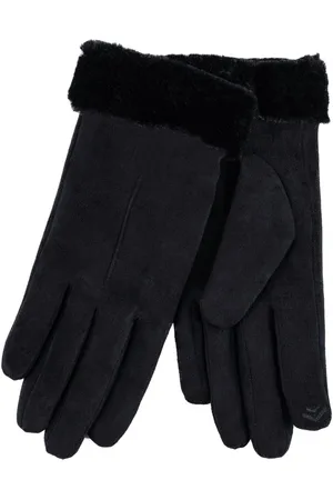 Totes Isotoner Ladies One Point Faux Suede Winter Gloves with Faux Fur Cuff DetailL