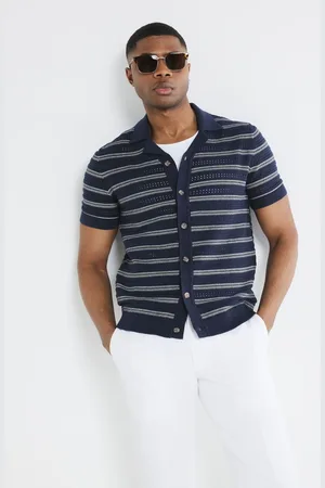River Island 100% Cotton Short Sleeve Marine Textured ShirtGrand