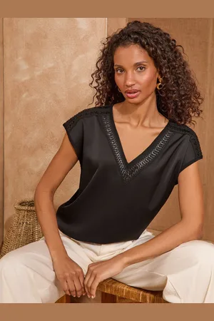 Love & Roses PU Trim Satin Jersey Top40