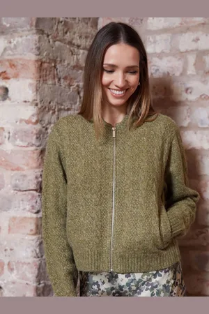 Threadbare Zip Up Cable Knit Bomber Veste38