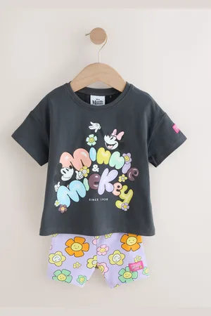 Next Mickey & Minnie Mouse Short Sleeve 100% Cotton T-Shirt and Cycle Shorts Set (3mths-7yrs)12 - Mois 18 (80 - 86cm)