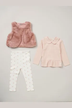 LILY & JACK Natural Faux Fur Gilet 100% Cotton Top and Leggings Outfit Set2 ans (92cm)