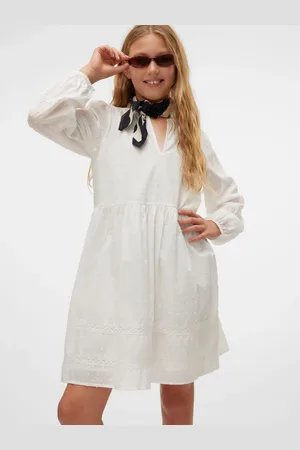 VERO MODA Mini-robe tissée à manches longues avec dentelle 100% coton biologique122128cm