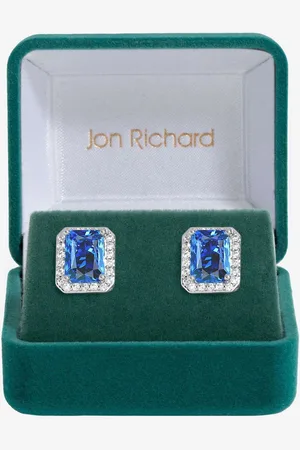 Jon Richard Cubic Zirconia Emerald Cut Sapphire Gift Boxed Stud Earringsun