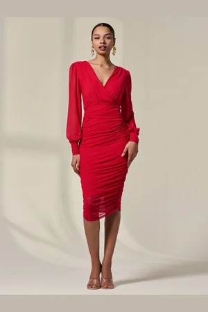 Jolie Moi Robe mi-longue en maille froncée à manches longues36