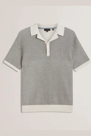 Ted Baker Small Gregry Short Sleeve Stitch Knitted 100% Cotton Polo ShirtGrand