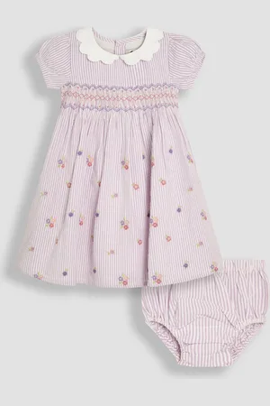 JoJo Maman Bébé Floral Print Seersucker Embroidered Smocked Dress9298cm
