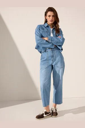 Next 100% Cotton Stripe Cropped Wide leg Jeans26 R