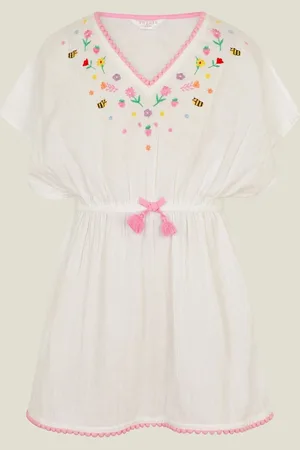 Accessorize Kaftan brodé Filles Fleuri 100% Coton Robe5 - 6 ans (110 - 116cm)