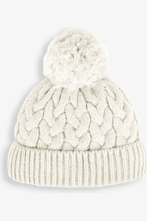 JoJo Maman Bébé Bonnet à pompons en maille torsadée épaisse 3 - 6 ans (98 - 116cm)