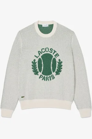 Lacoste Chandail rond Cream en jacquard côtelé à col rond en coton épais2X-Large
