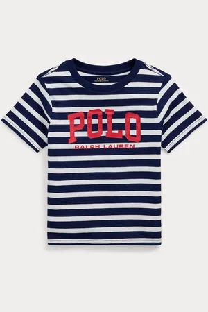 Ralph Lauren T-shirt Garçons Logo rayé 100% coton Jersey Bleu/Blanc6 ans (116cm)