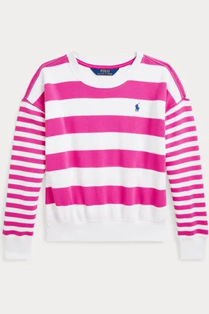 Ralph Lauren Girls Striped French Terry Pink/White Sweatshirt8 ans (128 cm)