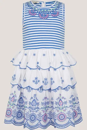 Monsoon 100% Cotton Broderie Stripe Tiered Dress3 - 4 ans (98 - 104cm)