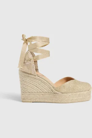 Castaner Espadrilles en lin métallisé Gold Platform à talon compensé
