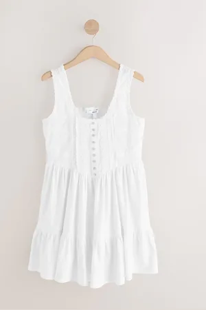 Next Embroidery Corset Waist Mini 100% Cotton Dress36