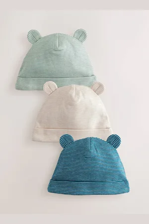 Next Baby Stripe 100% Cotton Beanies 3 Pack (0-18mths)5lb (44cm)