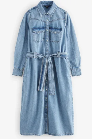 Next Western Mi-long 100% Coton Denim Robe chemise40