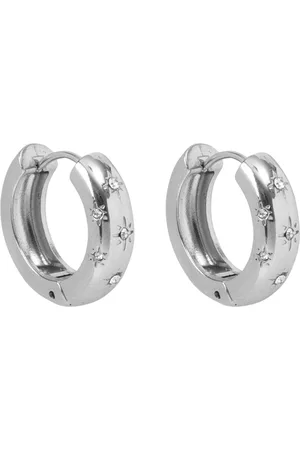Bibi Bijoux Silver Tone Pavé Star Stainless Steel Hoop Earringsun