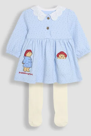 JoJo Maman Bébé Paddington Appliqué Button Front Dress & Tights Set12 - Mois 18 (80 - 86cm)