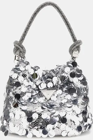 Guess Silver Sequin Top Handle Pouch Bagun