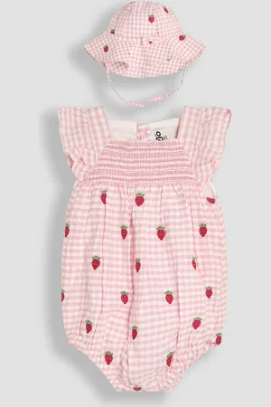 JoJo Maman Bébé 2-Piece Strawberry Embroidered Smocked Romper & Hat Set5662cm