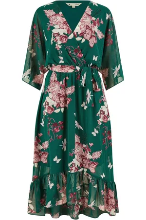 Yumi Robe kimono à fleurs à ourlet plongeant50