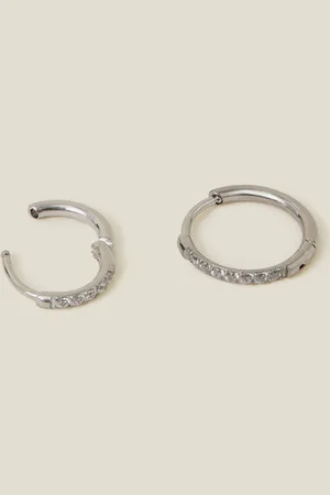 Accessorize Anneaux Clicker Pavé en acier chirurgical plaqué platine 2 LotUn an