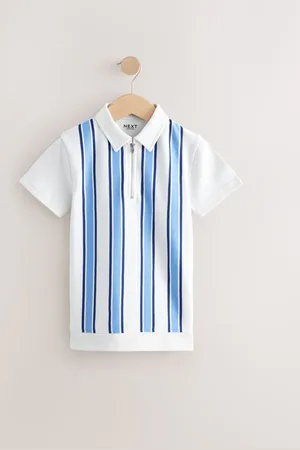 Next Vertical Stripe Zip Neck Short Sleeve 100% Cotton Polo Shirt (3-16yrs)116122cm