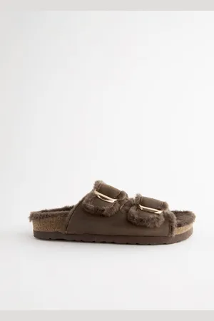 Next Forever Comfort Faux Fur Double Strap Semelle intérieure Sandales