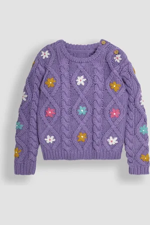 JoJo Maman Bébé Pull en maille torsadée brodée Fleuri4 - 5 ans (104 - 110cm)
