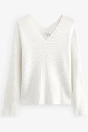 Next Relaxed Fit Ribbed Col en V Knitted PullXL Grand