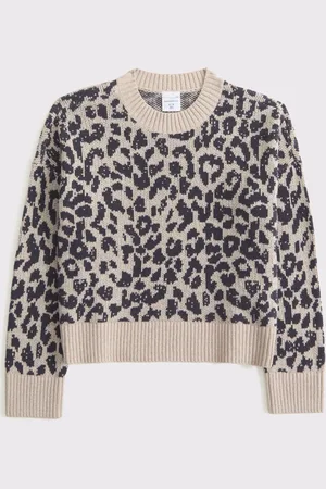 Abercrombie & Fitch Leopard Print Intarsia Knitted Brown Jumper15 - 16 ans (170 - 176cm)