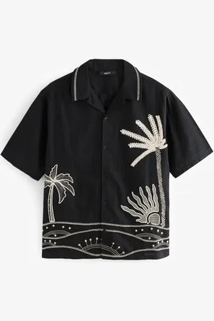 Next Textured Palm Tree Embroidered Short Sleeve Shirtpetit