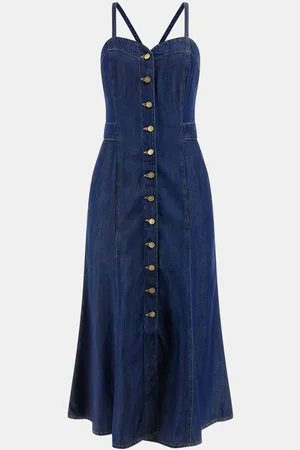 Guess Robe mi-longue Edna bleue en jean à bretelleslarge