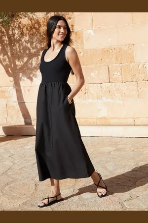 Threadbare Robe mi-1 2en jersey côtelé sans manches avec jupe en popeline