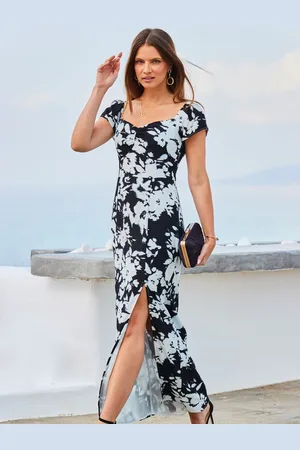 Sosandar Robe longue à fleurs et effet fendu38