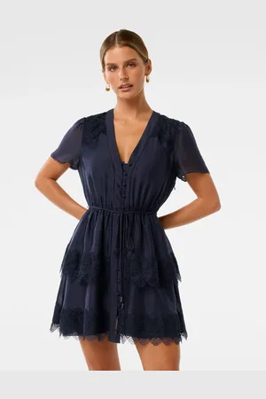 Forever New Petite Mini Emmy Lace Trim Dress with a Touch of Linen36