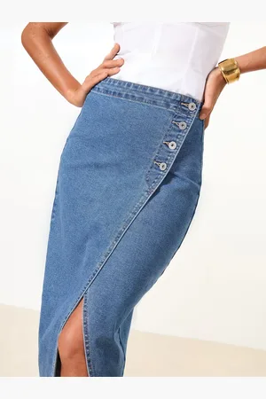 Lipsy London Asymmetrical Denim Midi Skirt40