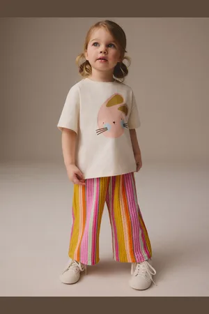 Next Short Sleeve 100% Cotton T-Shirt and Wide Trousers Set (3mths-7yrs)4 - 5 ans (104 - 110cm)