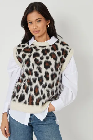 Threadbare Gilet en maille brossée imprimé léopard44