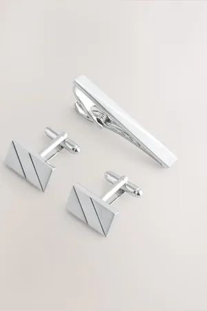 Next Brushed Metal Cufflink and Tie Clip SetUn an